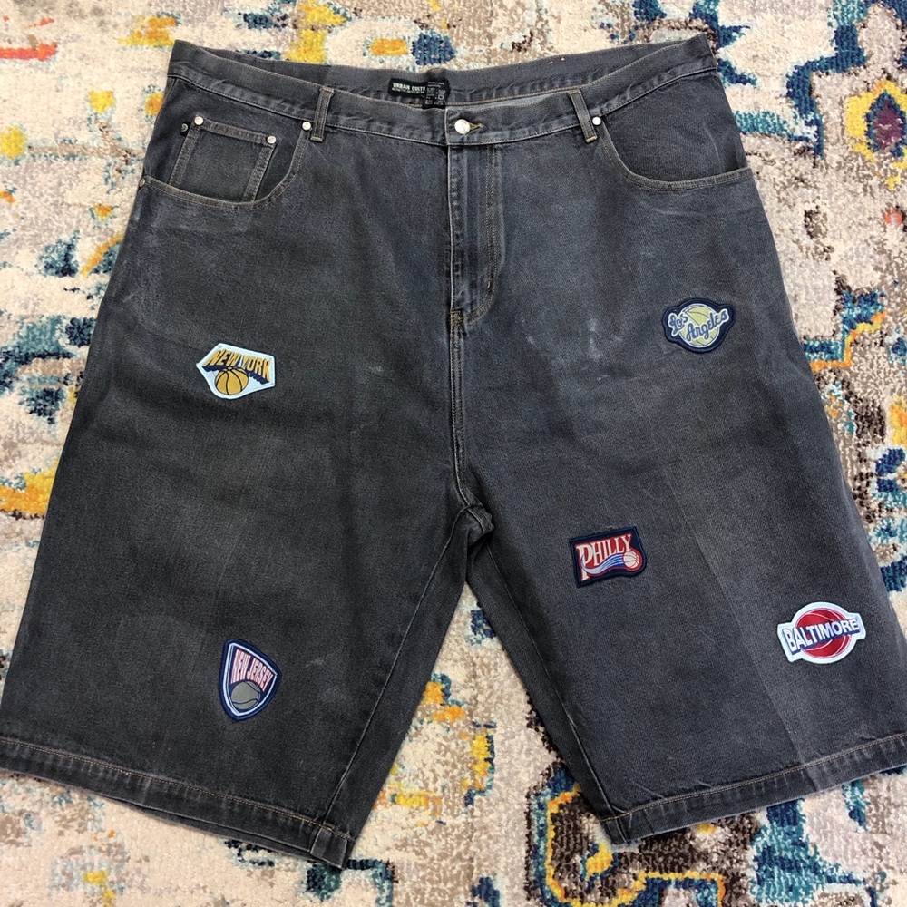 Urban Culture “Authentic Denim by Propain” patchwork basketball style shorts